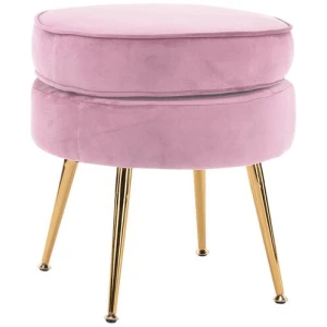 Ottoman Foot Stool Velvet Fabric Metal Leg Round PINK
