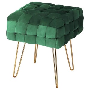 Ottoman Foot Stool Woven Velvet Green