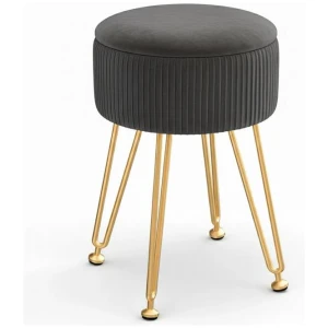 Ottoman Storage Foot Stool Vanity Velvet Round Grey