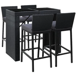 Outdoor Bar Set Table Chairs Stools Rattan Patio Furniture 4 Seaters