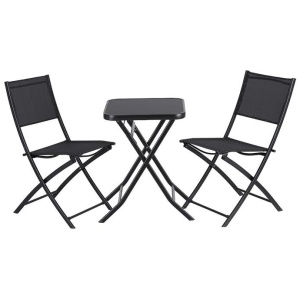 Outdoor Bistro Set Folding Table and Chairs Patio Furniture Garden Steel Black
