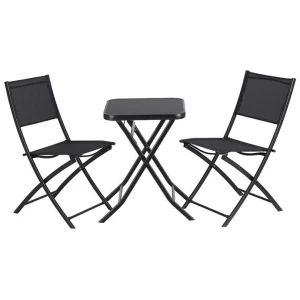 Outdoor Bistro Set Folding Table and Chairs Patio Furniture Garden Steel Black