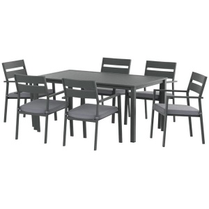 Outdoor Dining Set 7 Piece Aluminum Table Chairs Setting Black