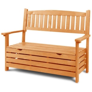 Outdoor Storage Bench Box Wooden Garden Chair 2 Seat Timber Furniture