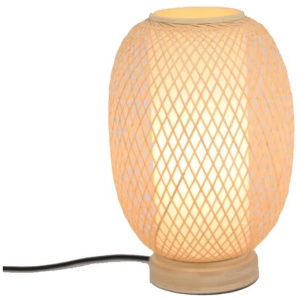 Oval Modern Oriental Wooden Hand-Woven Bamboo Table Lamp - Natural