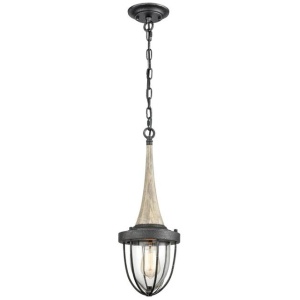 PENDOLO Pendant Lamp Light Interior ES Weathered Charcoal & washed Wood Cage OD180mm