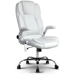 PU Leather 8 Point Massage Office Chair - White