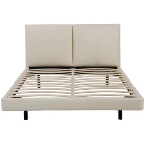 PU Leatherette Floating Bed Frame With LED Light Queen Size Beige