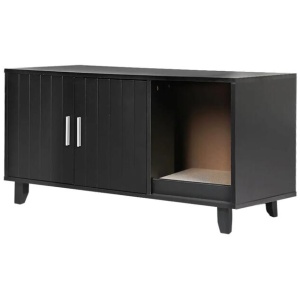 PaWz Enclosed Hooded Cat Litter Box Furniture Scratch Board Side Table Black