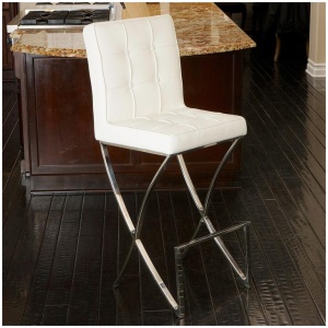 Pandora Bonded Leather & Steel Bar Stool in White