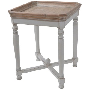 Pandora Shabby Chic Square Wooden Side Table - White/Natural