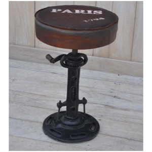 Parisian Industrial Rustic Wind-up Cast Iron Kitchen Bar Stool 38-72cm
