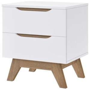 Penelope Scandinavian Wooden Bedside Side Table NightStand - White & Oak