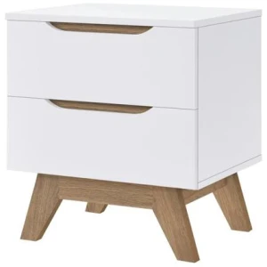 Penelope Scandinavian Wooden Bedside Side Table NightStand - White & Oak