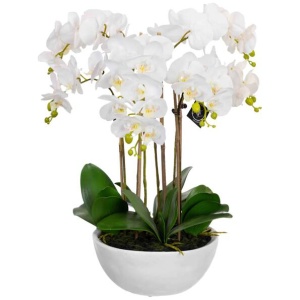 Phalaenopsis Orchid Artificial Plant Flower Decorative 55cm Ceramic Pot - White
