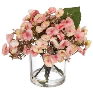 Pink Hydrangea Artificial Fake Plant Decorative Mixed Arragement 18cm In Glass