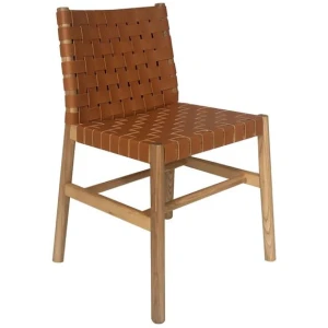 Piper Woven Leather Dining Chair Wooden legs - Brown