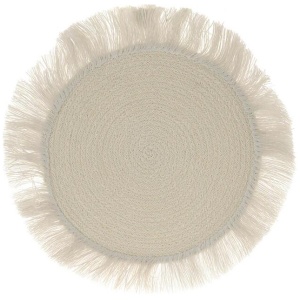 Placemat Palm Fibre Fringed White