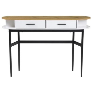 Polish 2-Drawers Hallway Console Hall Table W/ Open Compartments - White/Natural