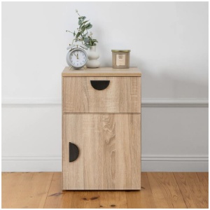 Porto Bedside Table - Natural Oak - Slim - Half Moon Black