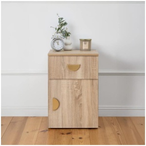 Porto Bedside Table - Natural Oak - Slim - Half Moon Brass