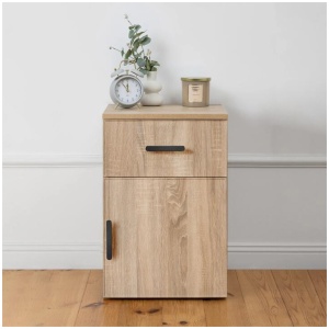 Porto Bedside Table - Natural Oak - Slim - Oval Black