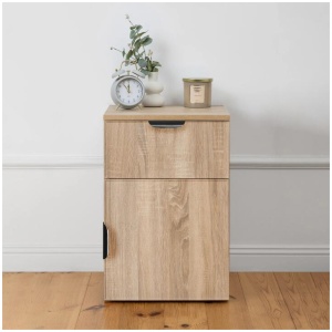 Porto Bedside Table - Natural Oak - Slim - Pull Black
