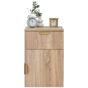 Porto Bedside Table - Natural Oak - Slim - Pull Brass