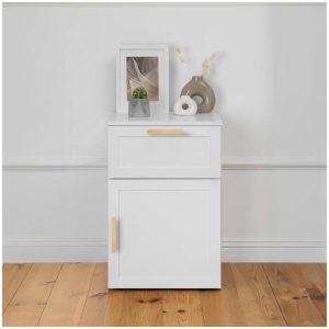 Porto Bedside Table - White - Hamptons - Oval Brass