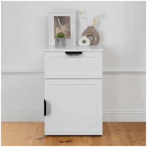 Porto Bedside Table - White - Hamptons - Pull Black