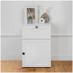 Porto Bedside Table - White - Hamptons - Round Black