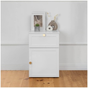 Porto Bedside Table - White - Hamptons - Round Brass