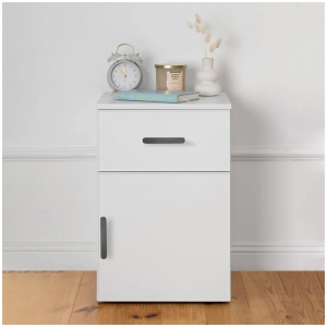 Porto Bedside Table - White - Slim - Oval Black