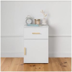 Porto Bedside Table - White - Slim - Oval Brass