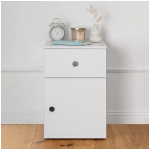 Porto Bedside Table - White - Slim - Round Black