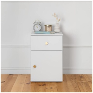 Porto Bedside Table - White - Slim - Round Brass