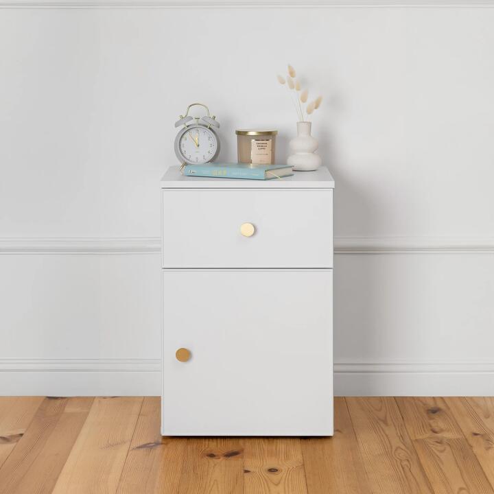 Porto Bedside Table - White - Slim - Round Brass