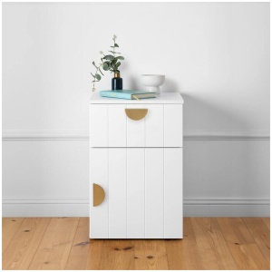 Porto Bedside Table - White - Vj Panel - Half Moon Brass