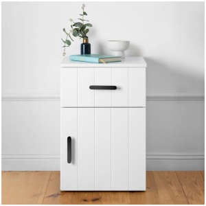 Porto Bedside Table - White - Vj Panel - Oval Black
