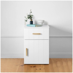Porto Bedside Table - White - Vj Panel - Oval Brass