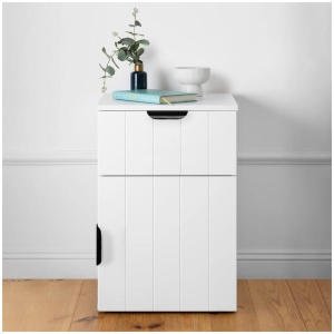 Porto Bedside Table - White - Vj Panel - Pull Black