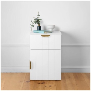 Porto Bedside Table - White - Vj Panel - Pull Brass