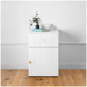Porto Bedside Table - White - Vj Panel - Round Brass