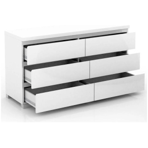 Porto Chest of 6-Drawer Lowboy Sideboard Storage Cabinet - High Gloss White