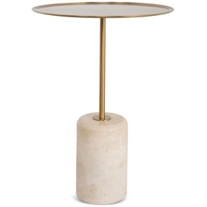 Pravina 45cm Brushed Gold Side Table - Travertine by Interior Secrets - AfterPay Available
