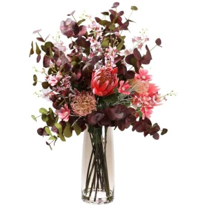 Protea & Dancing Lady Artificial Fake Plant Decorative Arrangement 82cm In Glass