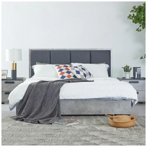 Queen Bed Frame Fabric Upholstery MDF in Cement Colour