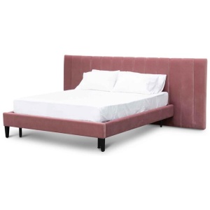 Ralph Queen Bed Frame - Blush Peach Velvet - Last One by Interior Secrets - AfterPay Available