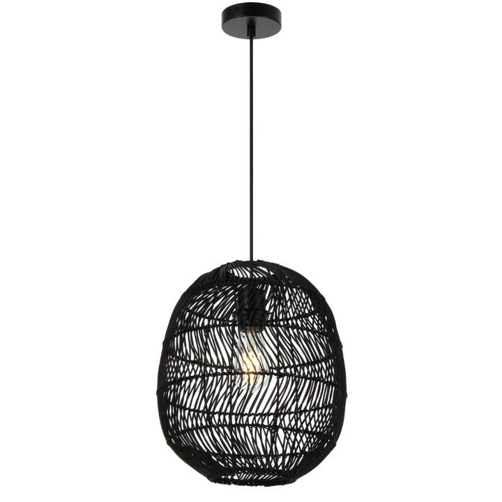 Rana Modern Pendant Hanging Lamp Light Metal Rattan Black