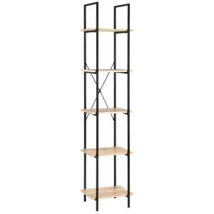 Randy 5-Tier Narrow Bookcase Display Shelf - Oak/Black